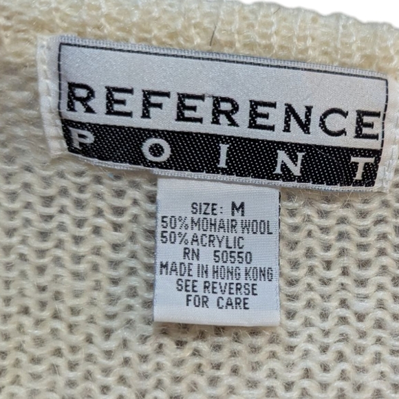 Vintage Reference Point Cream Knit Cardigan Mohair Acrylic Blend Medium Cropped - Picture 6 of 6
